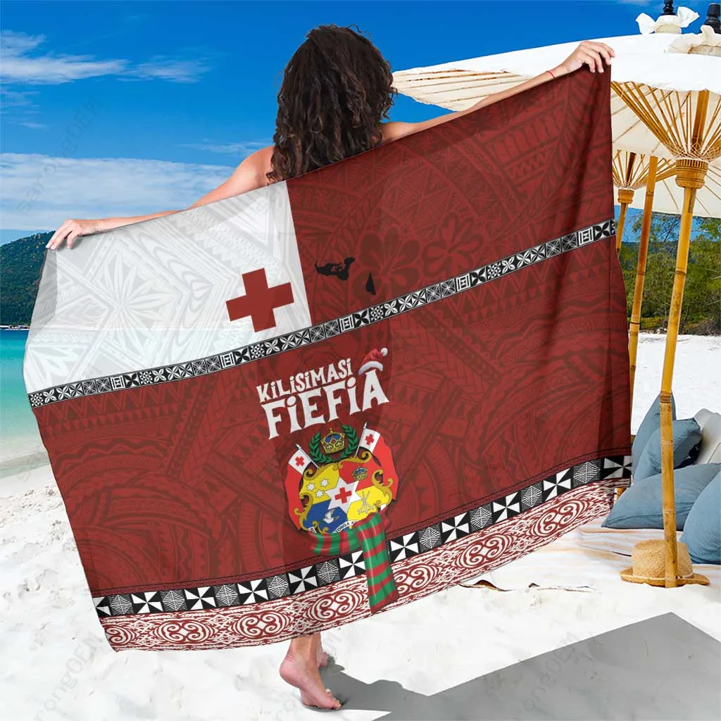 Dark Blue Tongan Christmas Kilisimasi Fiefia Ngatu Art Tattoo Print Sarong South Pacific Island Beach Wrap Wholesale Pareo - main view