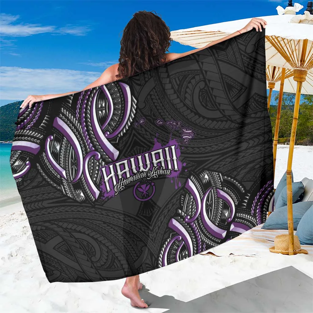 Purple Traditional Hawaiian Kakau Tattoo Print Sarong Polynesian Beach Wrap Cover Up Wholesale Pareo - main view