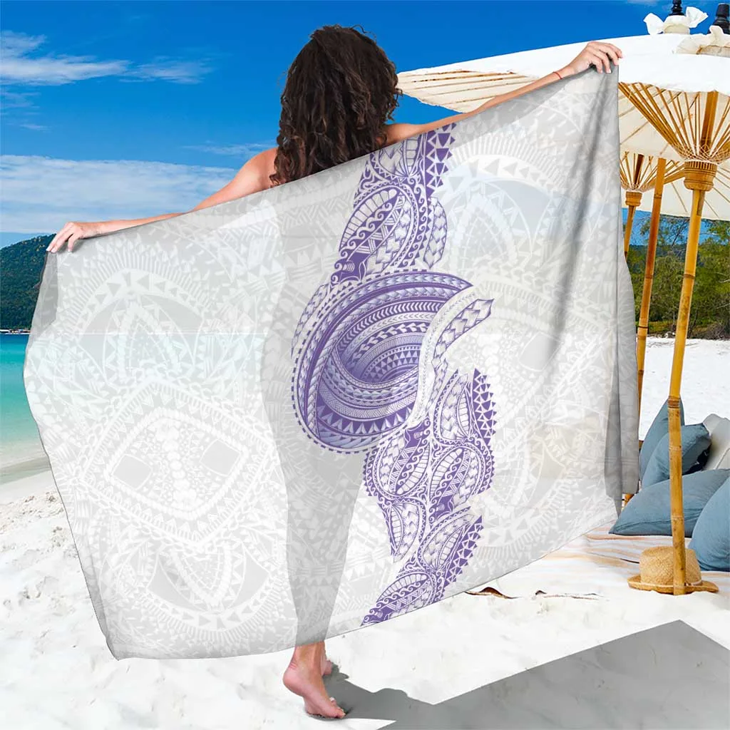 Purple Traditional Polynesian Art Tattoos Sarong with Turtle and Hibiscus Print Beach Wrap Pareo Wholesale - main view