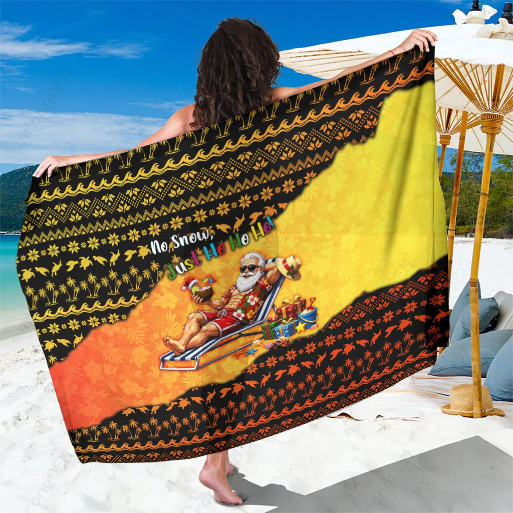 Red Green Tropical Christmas Santa Claus Reindeer Sleigh Print Sarong Hawaiian Festive Beach Wrap Wholesale Pareo