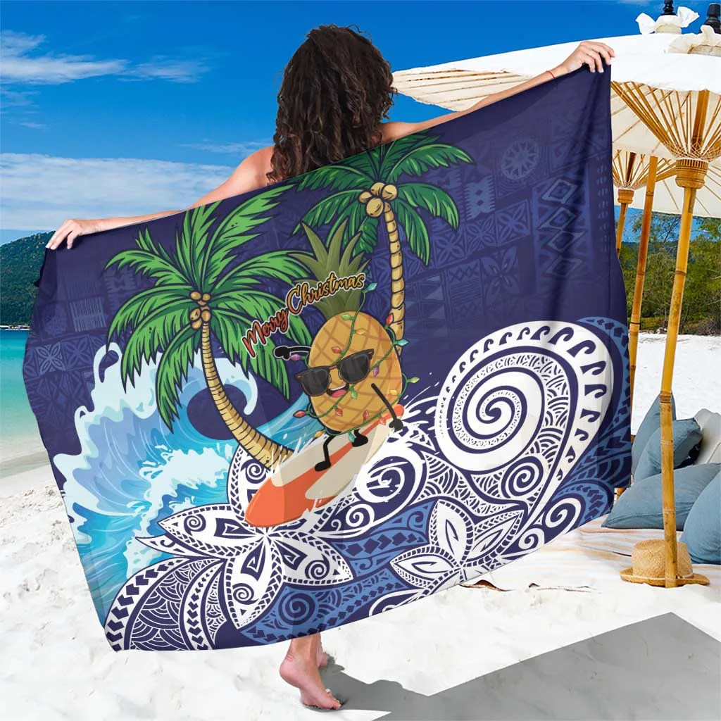 Blue Tropical Christmas Polynesian Pineapple Print Sarong Beach Wrap for Resort Hotel Wholesale Pareo - main view