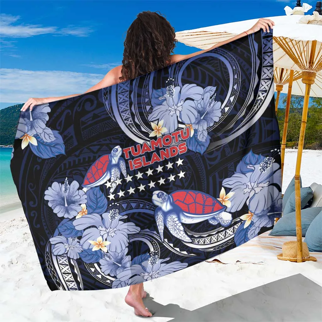 Deep Blue Polynesian Turtle Tiki Floral Print Sarong Beach Wrap Summer Island Cover Up Wholesale Pareo - main view