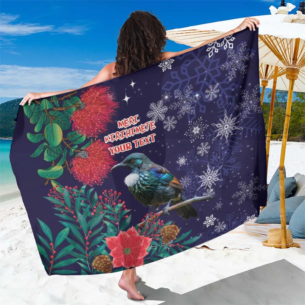 Blue Pohutukawa Flowers Tribal Motif Print Sarong Polynesian Beach Wrap Pareo Wholesale Custom - main view