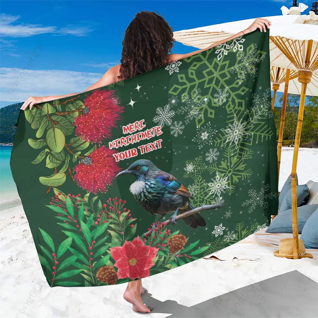Green Pohutukawa Flowers Christmas Personalized Print Sarong Tropical Beach Wrap Pareo Wholesale - main view