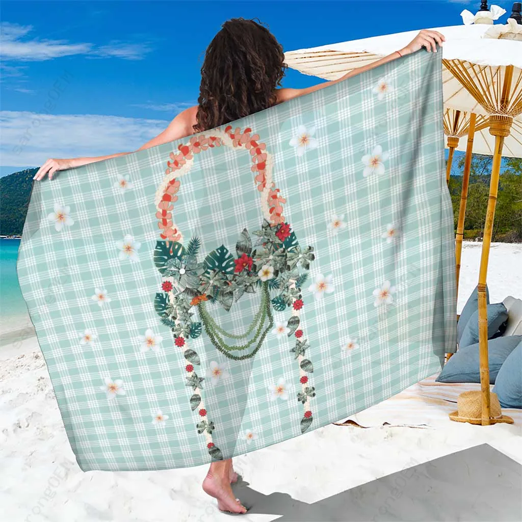 Turquoise Hawaiian Palaka Plaid Kukui Nut Money Print Sarong Polynesian Beach Wrap Pareo Wholesale - main view