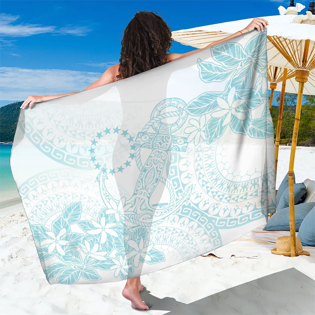 Turquoise Tribal Anchor Tiare Print Sarong Polynesian Beach Wrap Wholesale Pareo - main view