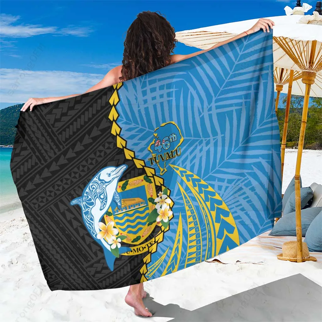 Navy Blue Dolphin Tattoo Mandala Print Sarong Polynesian Beach Wrap Cover Up Wholesale Pareo