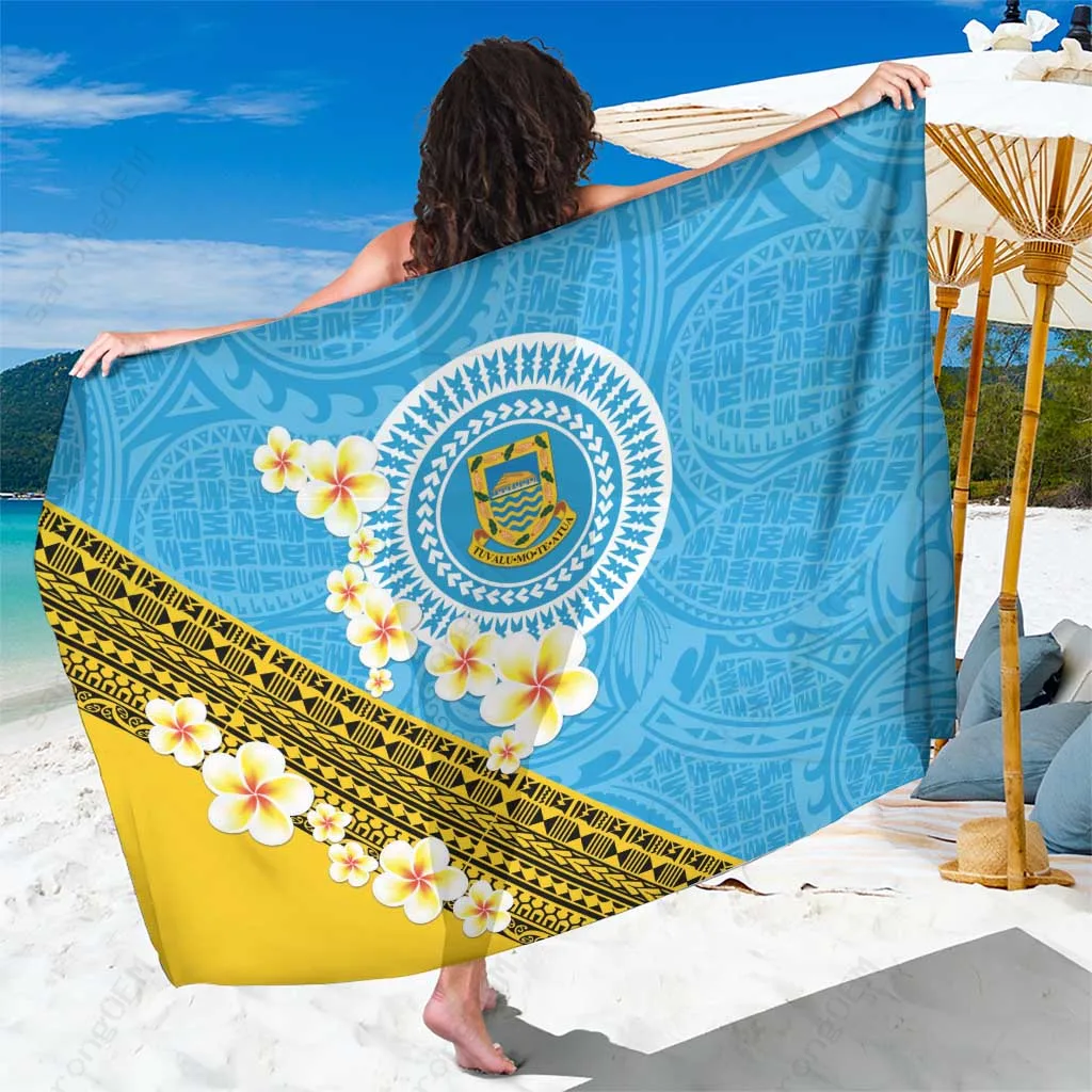 Purple Red Tuvalu Plumeria Flowers Tribal Polynesian Print Sarong Beach Wrap Wholesale Pareo - main view