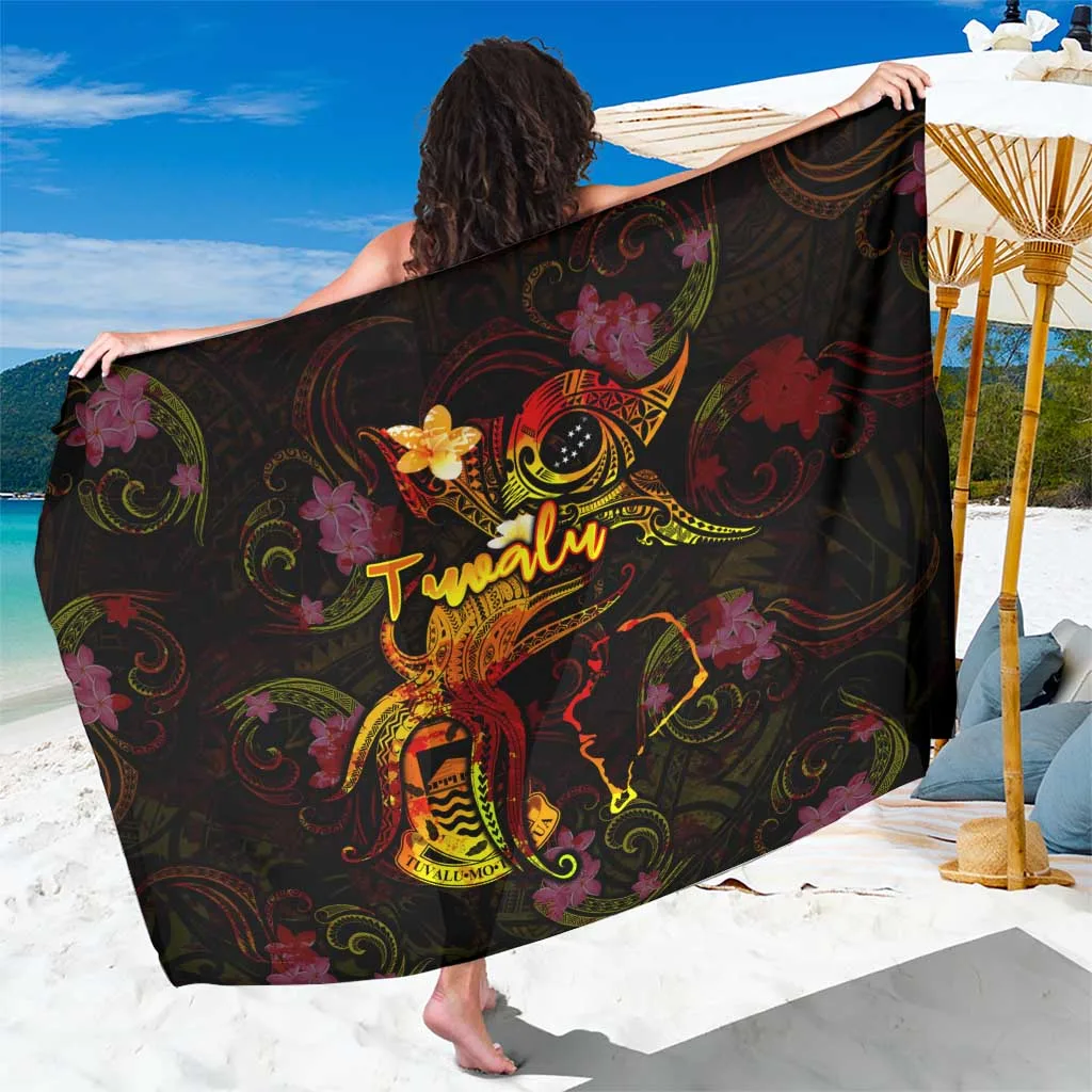 White Plumeria Octopus Polynesian Tattoo Print Sarong Beach Wrap Resort Hotel Cover Up Wholesale Pareo - main view