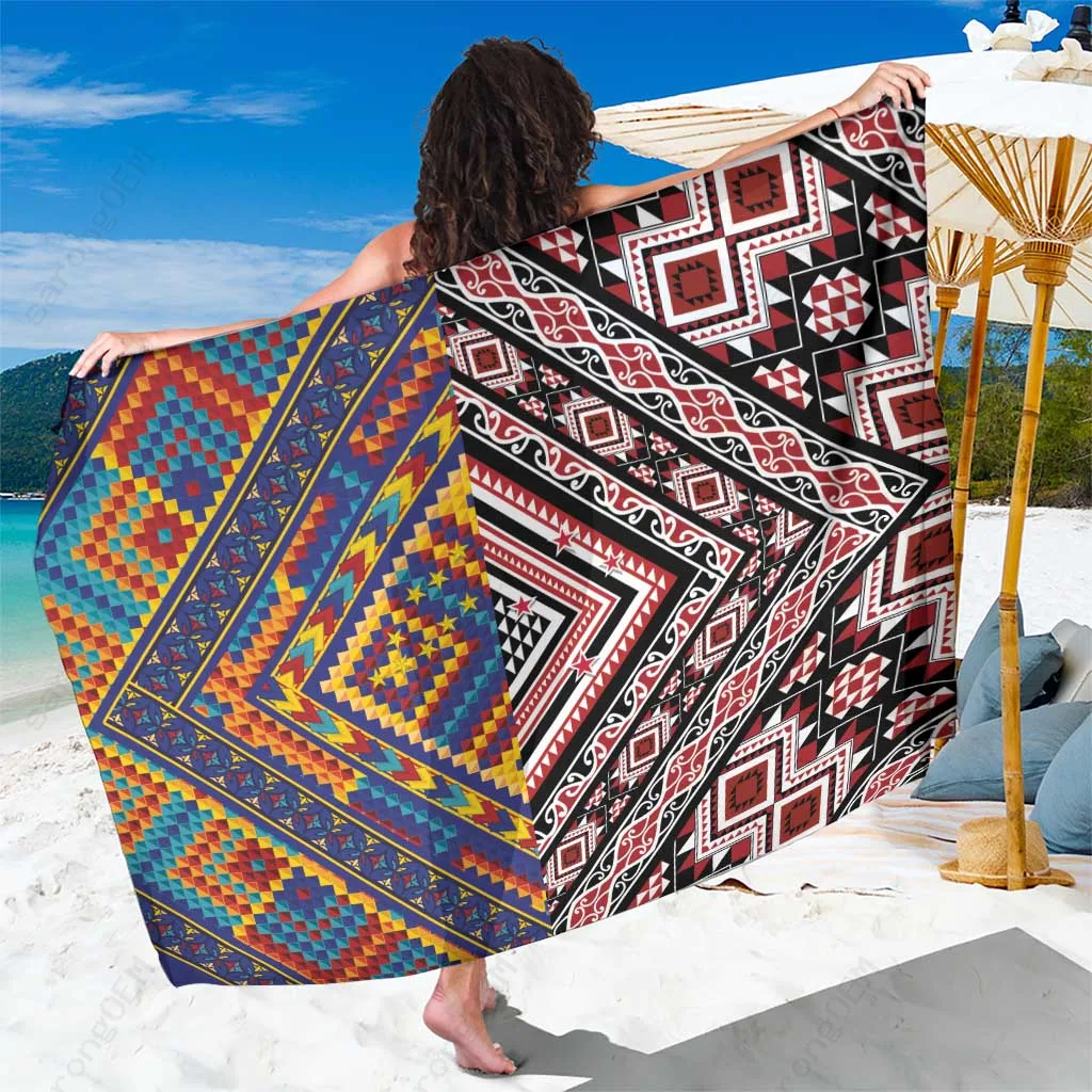 Navy Taniko Kolose Tribal Print Sarong Polynesian Beach Wrap Cover Up for Resort Wholesale Pareo - main view