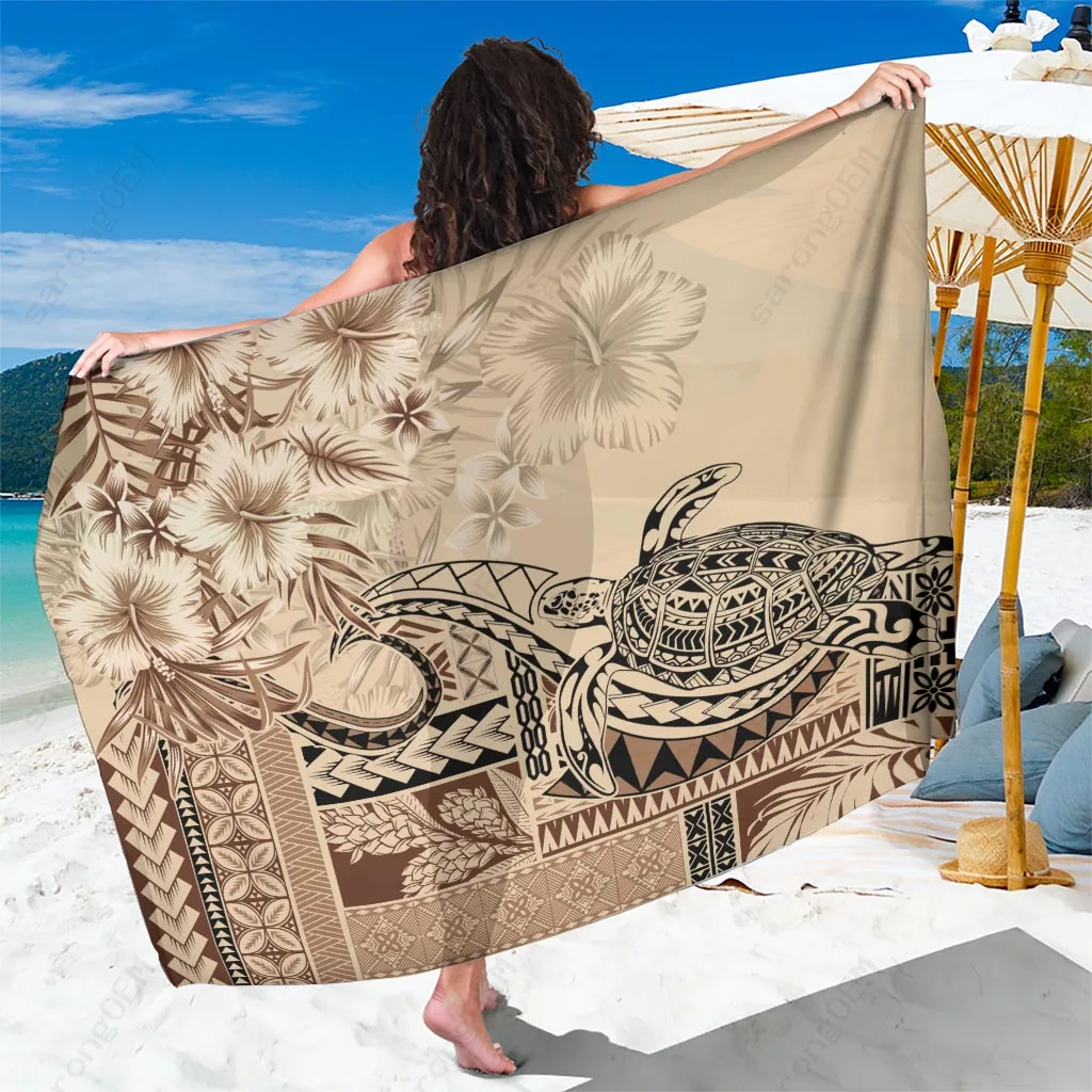 Beige Samoa Siapo Motif Print Sarong Polynesian Beach Wrap Pareo Wholesale - main view