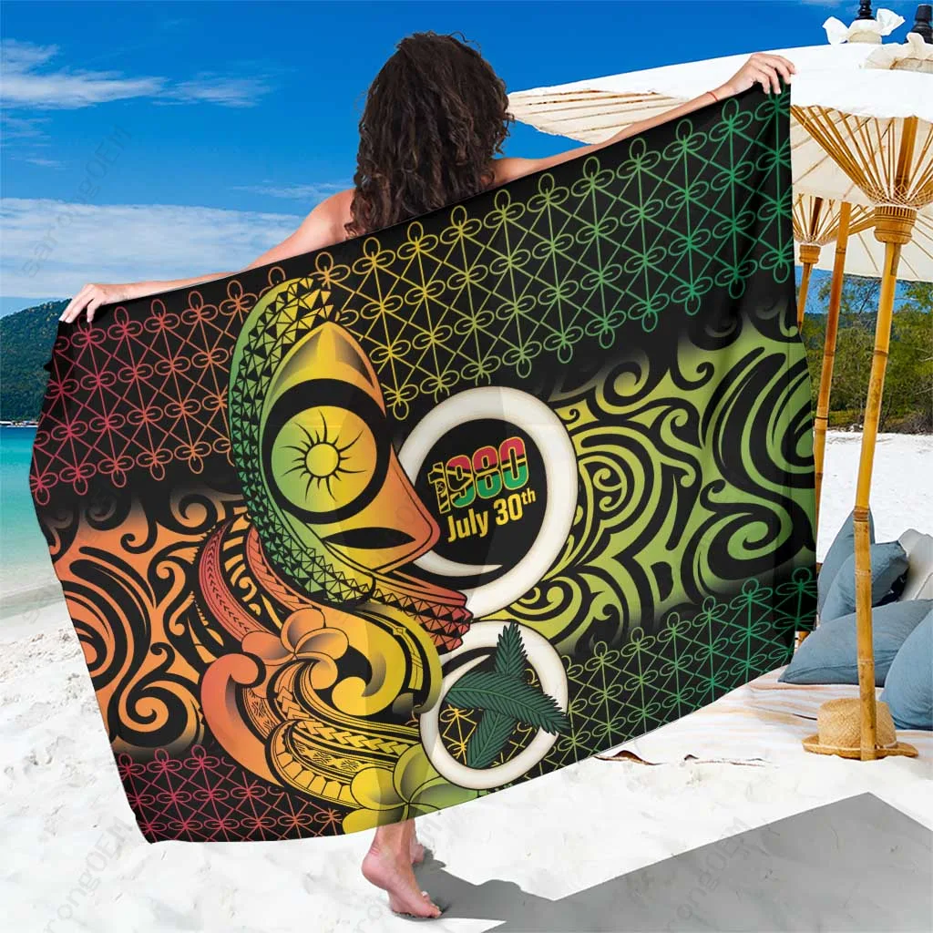 Cream White Vanuatu Ni-Vanuatu Tamtam Sand Drawing Tribal Print Sarong South Pacific Island Beach Cover Up Wholesale Pareo - main view