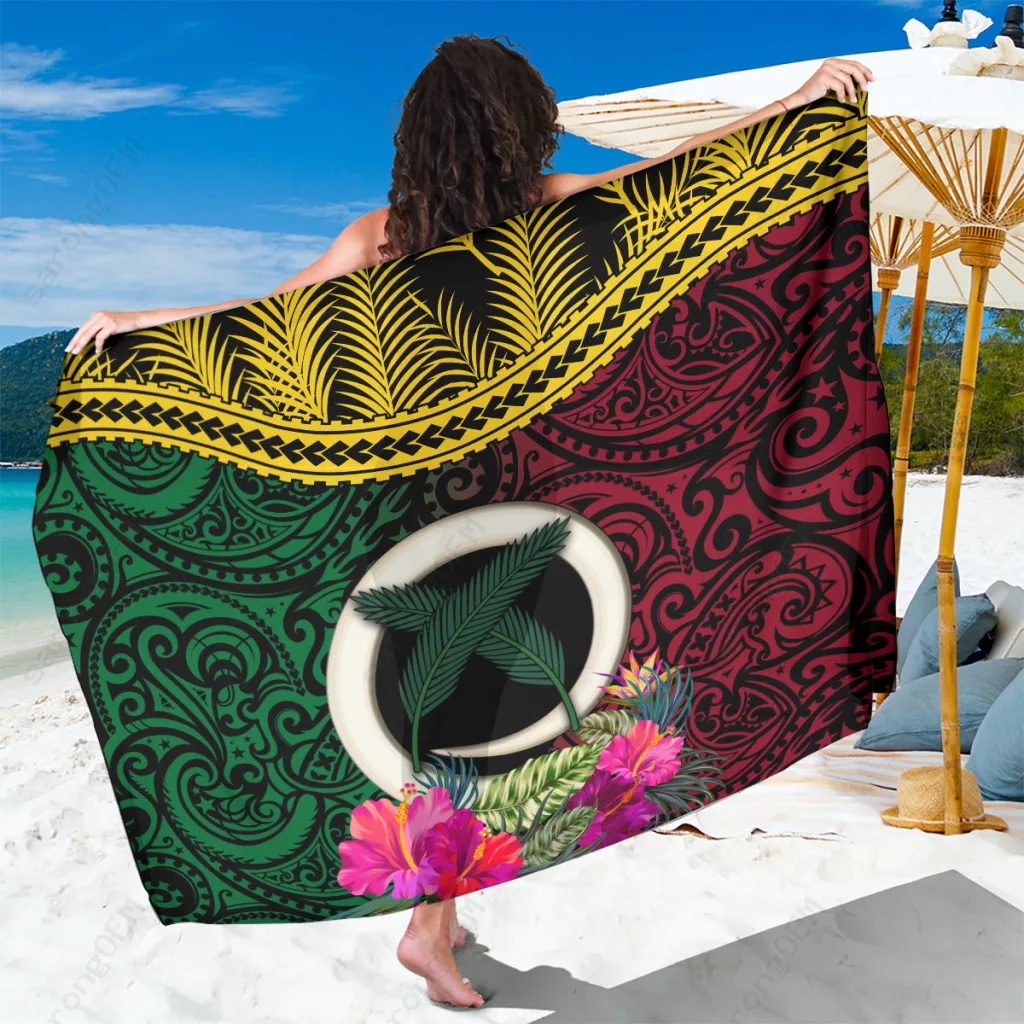 White Boar Tusk & Namele Plant Print Vanuatu 44th Anniversary Independence Day Sarong Beach Wrap Pareo Wholesale - main view