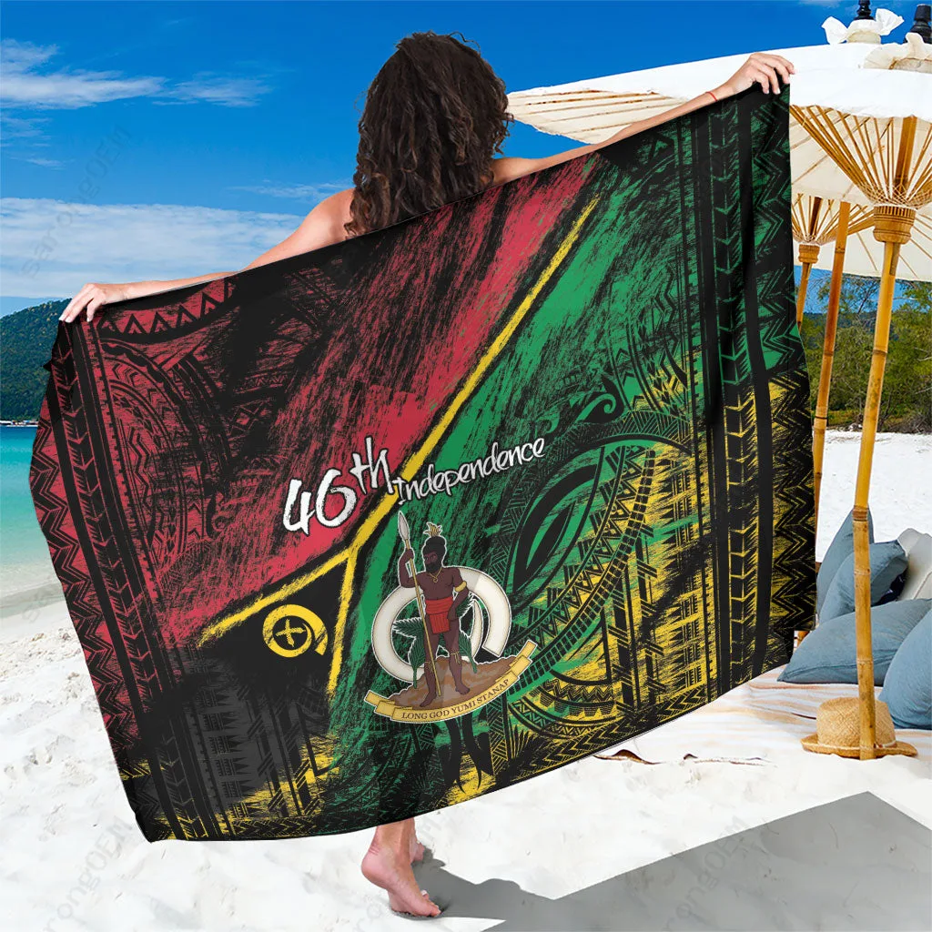 Deep Blue Vanuatu Flag Vintage Grunge Print Sarong South Pacific Island Beach Wrap Wholesale Pareo - main view