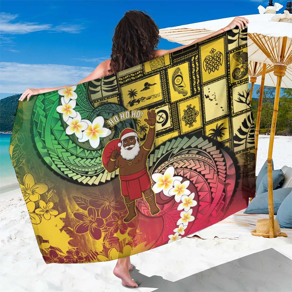 Red Christmas Sarong Ni Van Santa Retro Style South Pacific Resort Beach Wrap Wholesale Pareo - main view