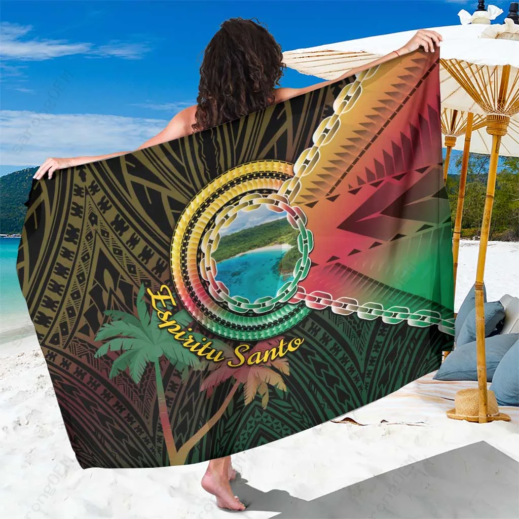 Vanuatu Espiritu Santo Island Beach Landscape Palm Tree Wave Print Sarong Tropical South Pacific Resort Beach Wrap Wholesale Pareo - main view