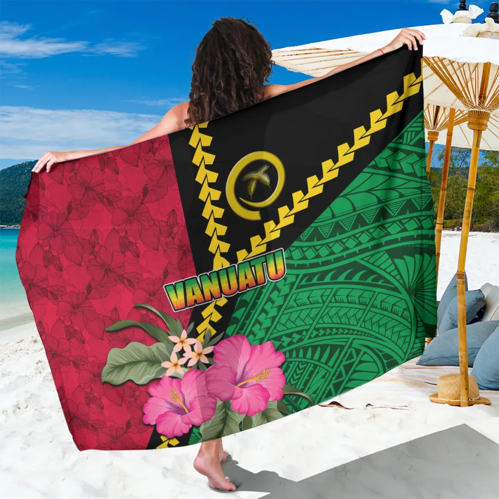 Vanuatu Flag Hibiscus Polynesian Pattern Sarong - main view