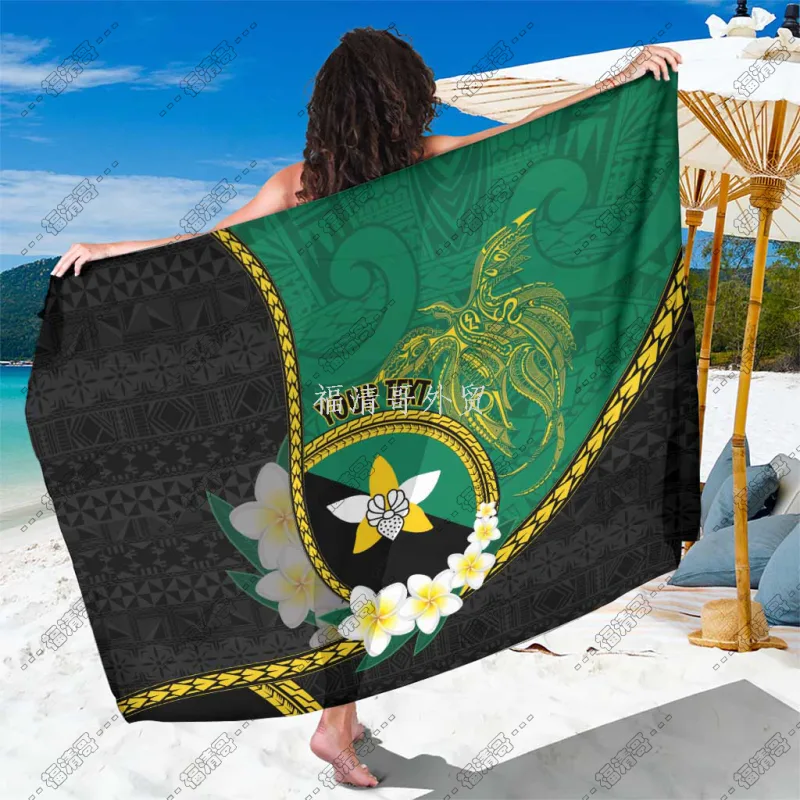 Vanuatu Green Tribal Bird & Plumeria Sarong Pareo Beachwear Custom Printed Rayon Sarong - Custom Sarong