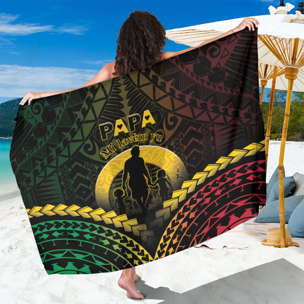 Navy Tribal Polynesian Vanuatu Print Sarong Beach Wrap Pareo Island Resort Cover Up Wholesale - main view