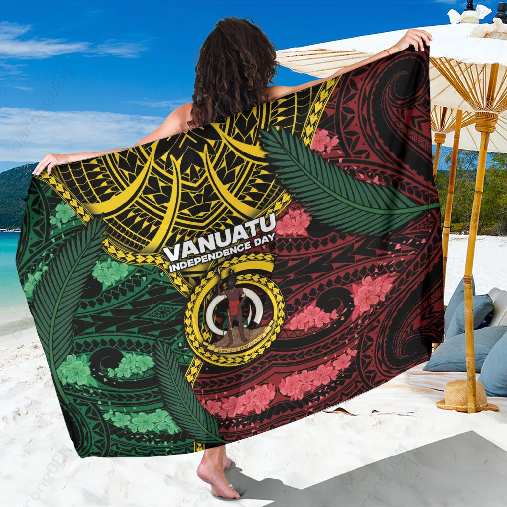 Deep Blue Tribal Boar Tusk Warrior Floral Sarong Vanuatu Independence Day Beach Wrap Pareo Wholesale - main view