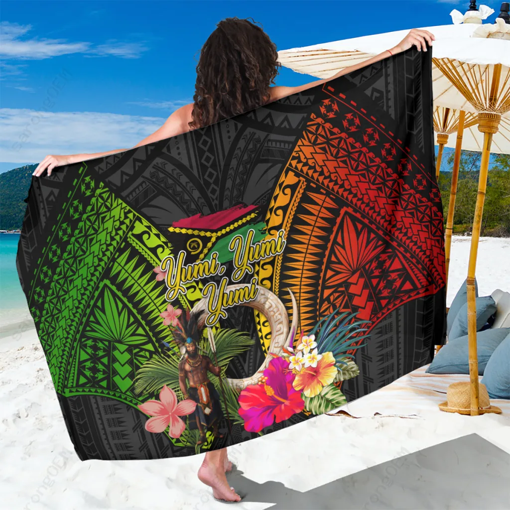 Vanuatu Independence Day Boar Tusk Warrior Tribal Print Sarong South Pacific Beach Wrap Wholesale Pareo - main view