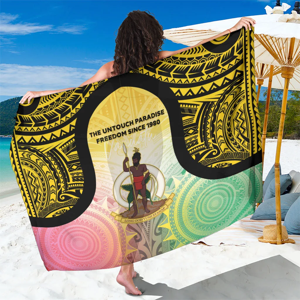 Blue-Green Tropical Palm Frangipani Mandala Tribal Print Sarong Vanuatu Independence Day Island Beach Wrap Wholesale Pareo - main view