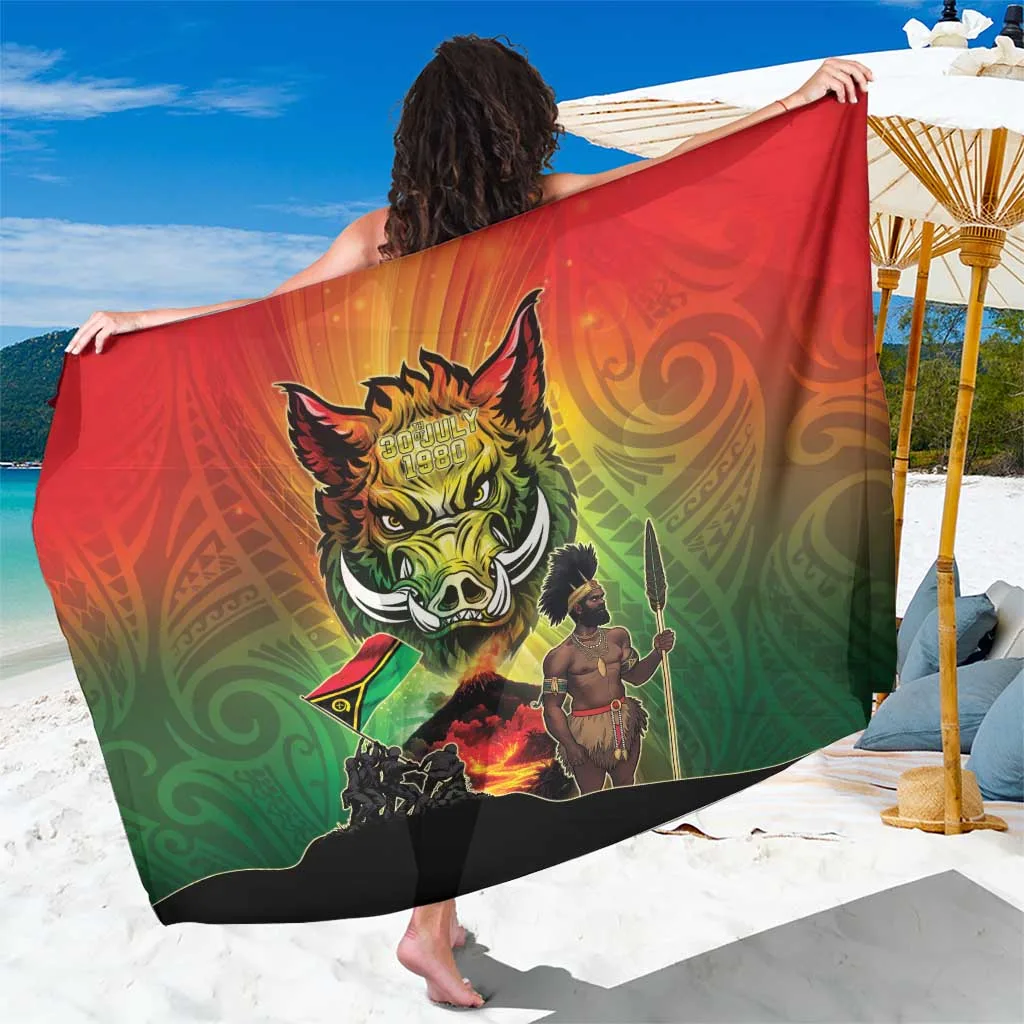 Red Blue Vanuatu Independence Day Tribal Palm Print Sarong South Pacific Island Beach Wrap Wholesale Pareo - main view