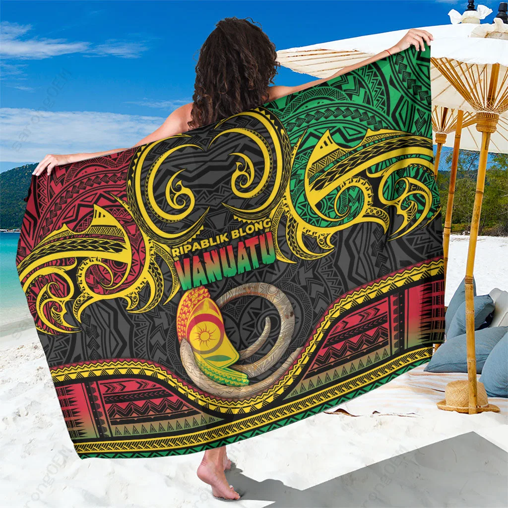 Cream White Tribal Boar Tusk Warrior Floral Pattern Sarong Vanuatu Island Beach Wrap Wholesale Pareo - main view