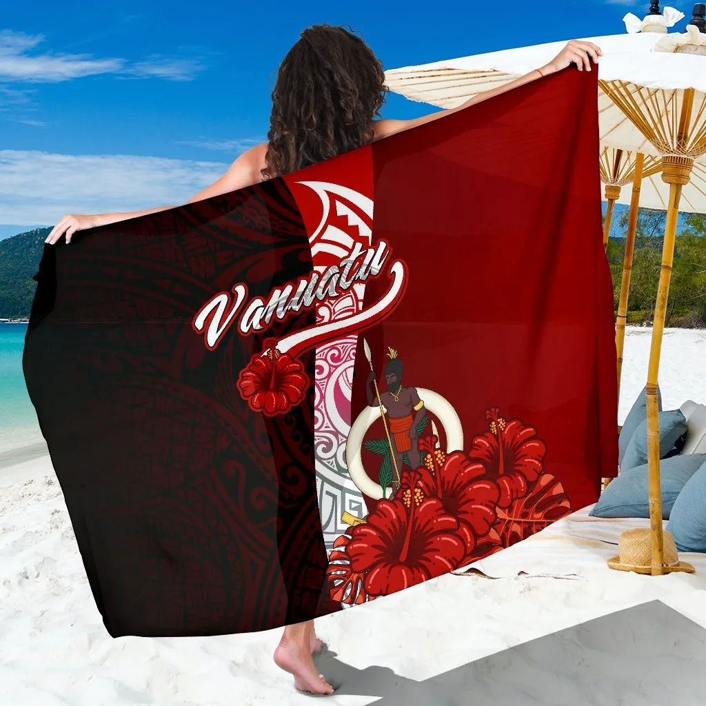 Vanuatu Polynesian Hibiscus Coat of Arms Print Sarong Beach Wrap Tropical Island Resort Cover Up Wholesale Pareo - main view