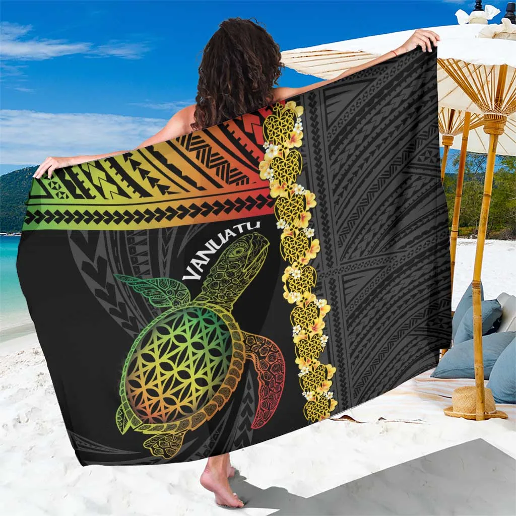 Cream Vanuatu Sand Drawing Turtle Hibiscus Print Sarong South Pacific Beach Wrap Wholesale Pareo - main view