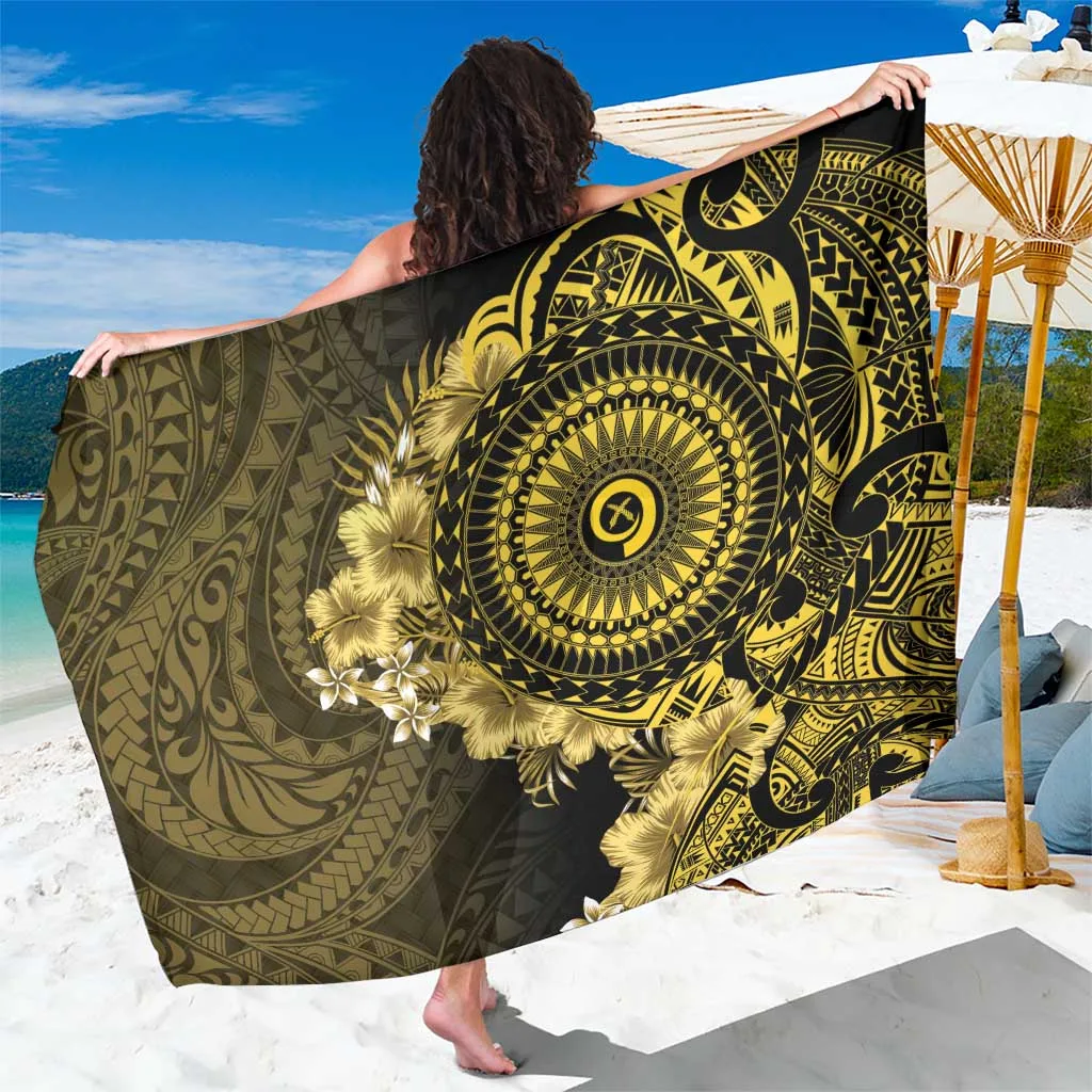 Gold Hibiscus Polynesian Print Vanuatu Sarong Beach Wrap Tropical Resort Cover Up Wholesale Pareo - main view