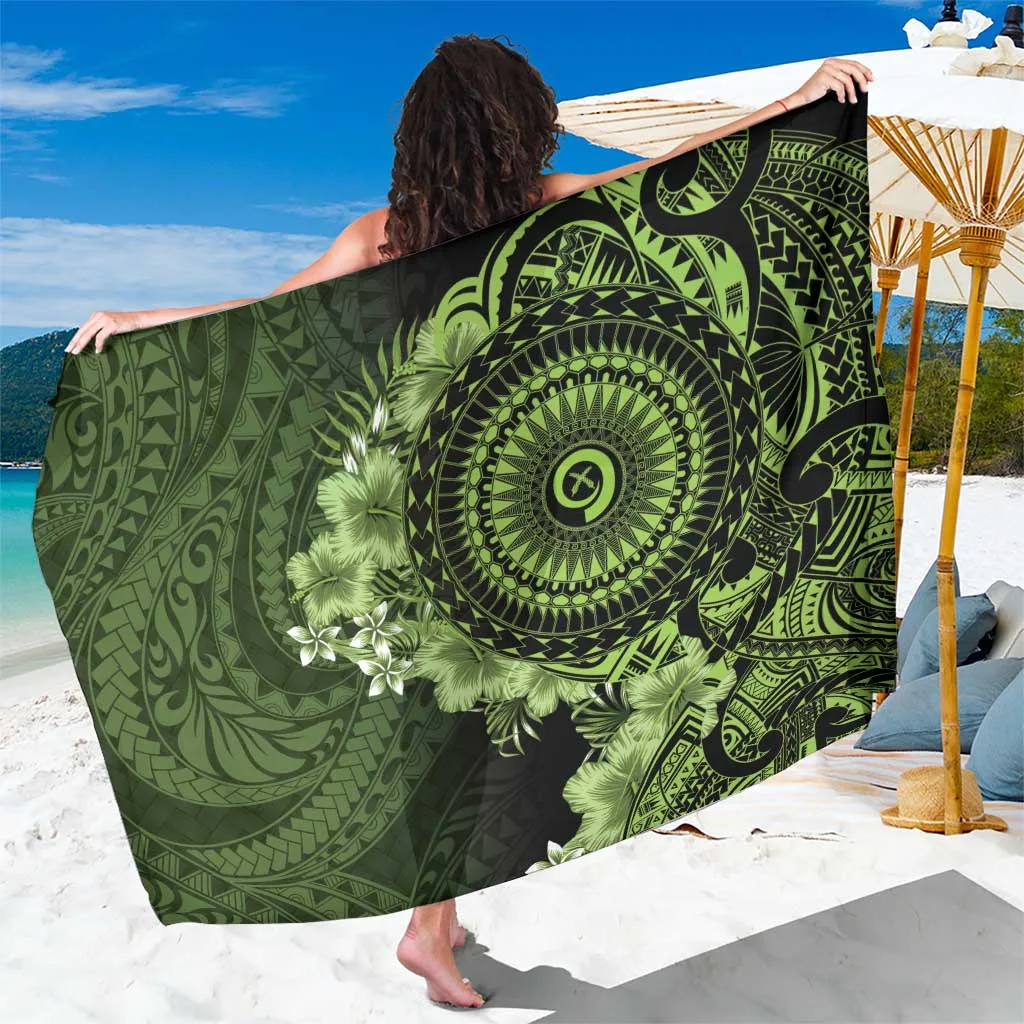 Green Hibiscus Polynesian Pattern Sarong Vanuatu Tropical Beach Wrap Pareo Wholesale - main view