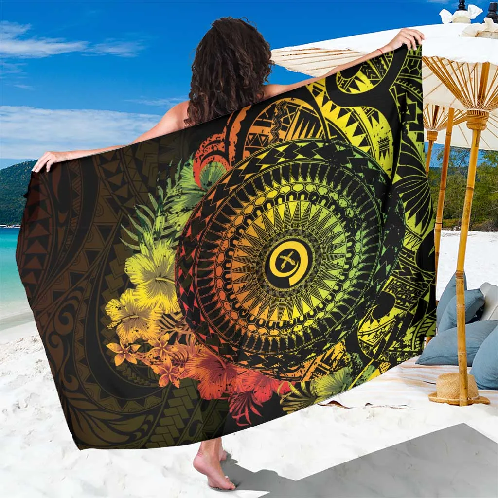 Black Hibiscus Polynesian Pattern Sarong Beach Wrap Vanuatu Style Resort Cover Up Wholesale Pareo - main view