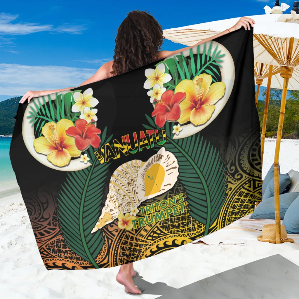 Vanuatu Map Tritons Trumpet Tropical Flowers Print Sarong South Pacific Beach Wrap Wholesale Pareo - main view