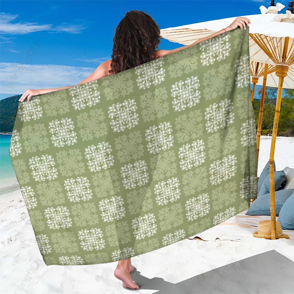 Green Palaka Plaid Hawaii Traditional Sarong Beach Wrap Cover Up Polynesian Island Resort Pareo Wholesale - main view