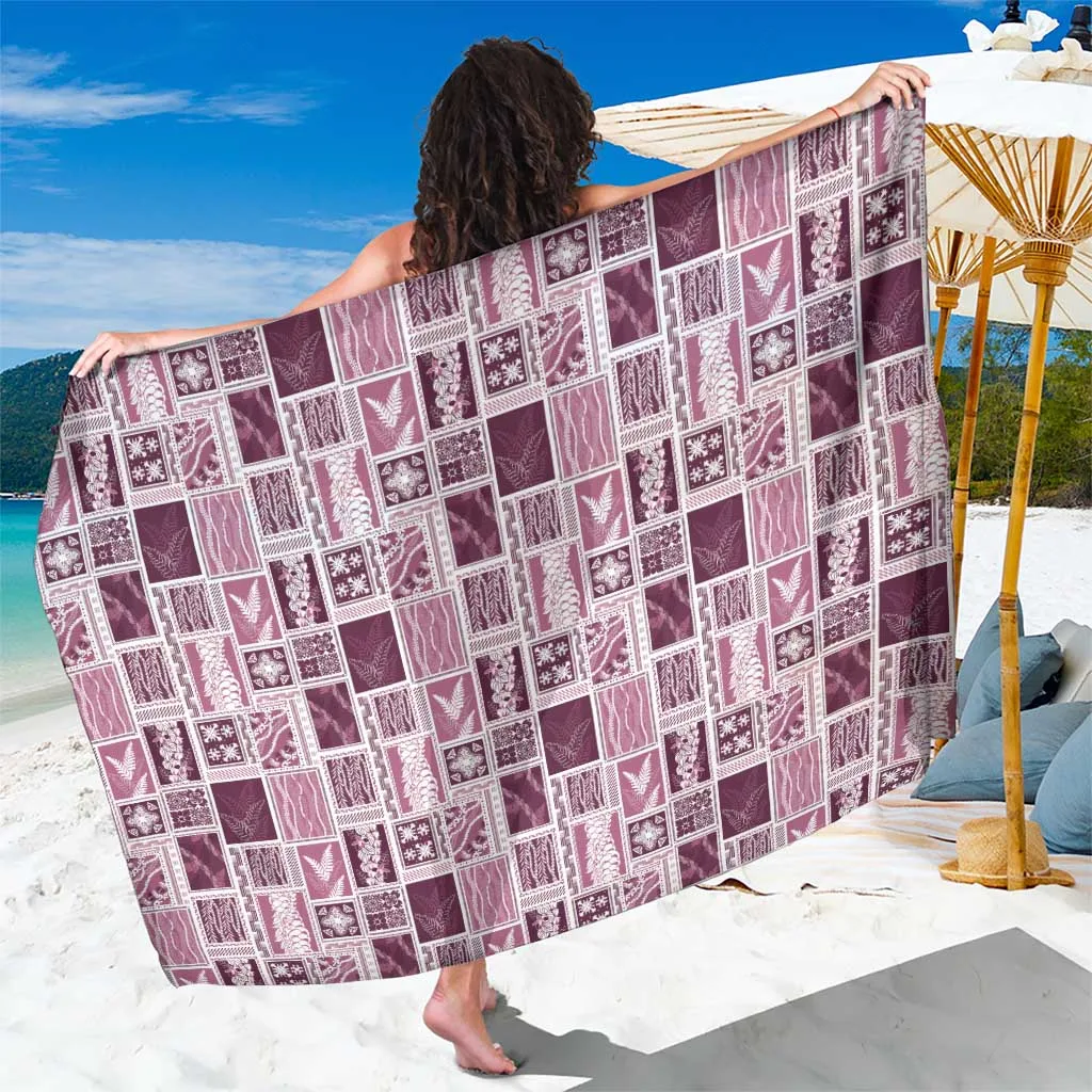 Red Vintage Aloha Block Quilt Lei Motifs Sarong Hawaiian Tropical Beach Wrap Wholesale Pareo - main view