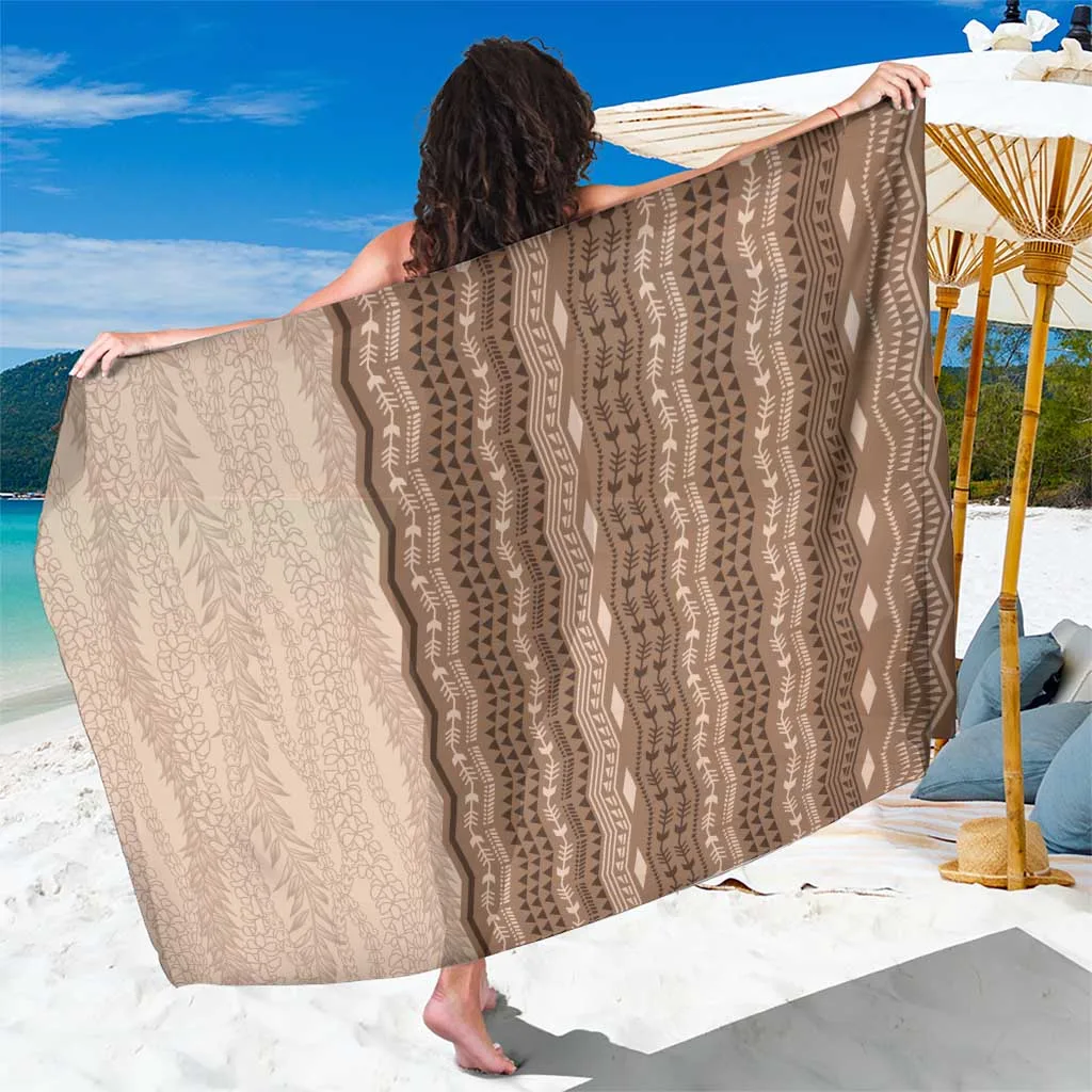 Beige Vintage Hawaiian Kapa Mix Flowers Lei Sarong Tropical Island Beach Wrap Wholesale Pareo - main view