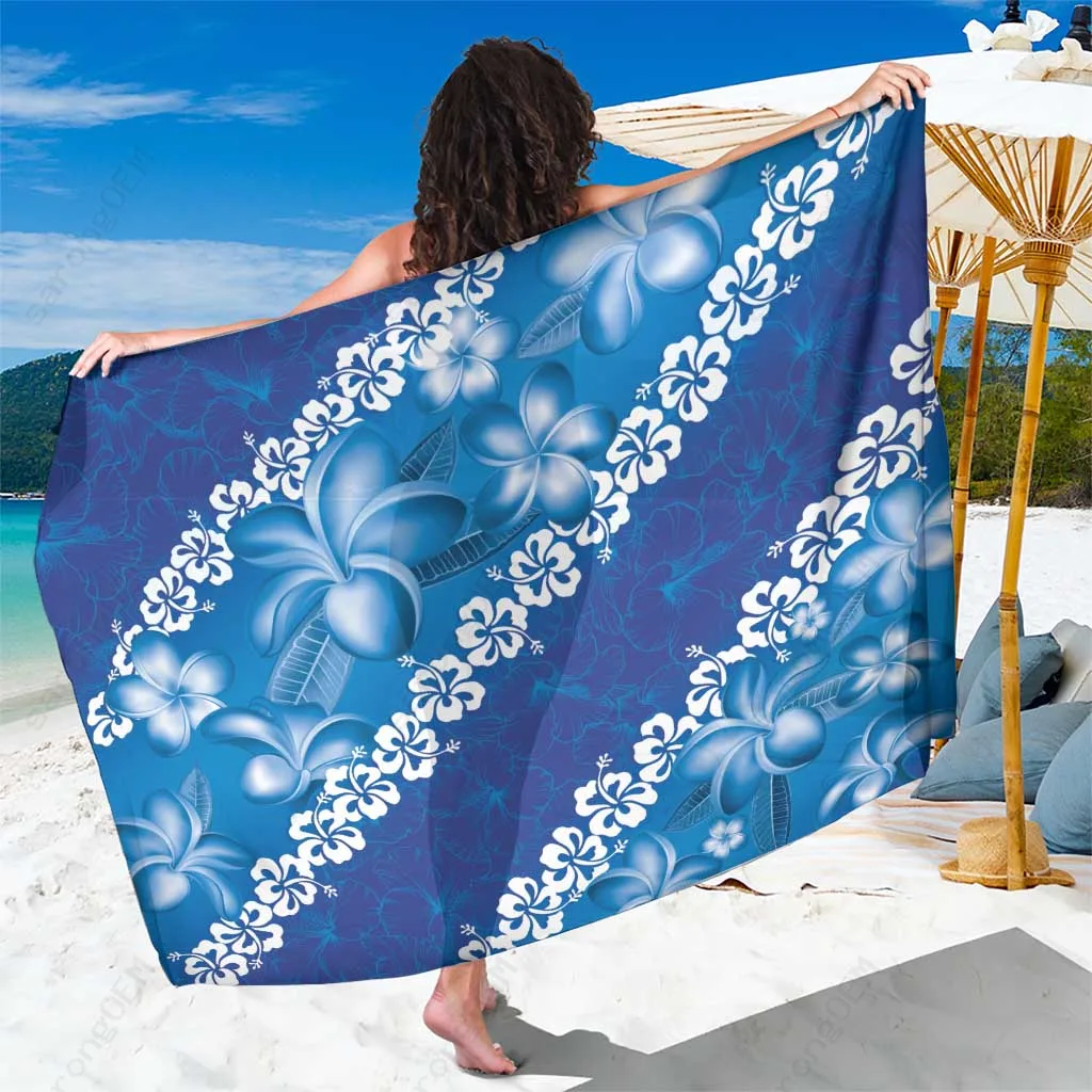 Blue Plumeria Hibiscus Tropical Polynesia Print Sarong Beach Wrap Wholesale Pareo