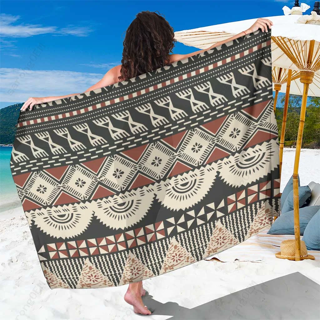 Vintage Fiji Tapa Tribal Print Sarong Beach Wrap Polynesian Island Cover Up Wholesale Pareo - main view
