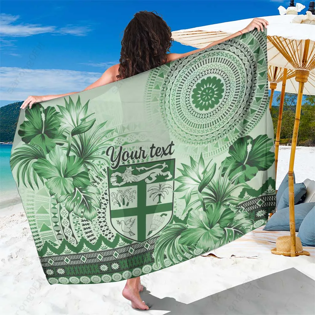 Green Hibiscus Tapa Pattern Sarong Fiji Tropical Beach Wrap Pareo Wholesale Custom - main view