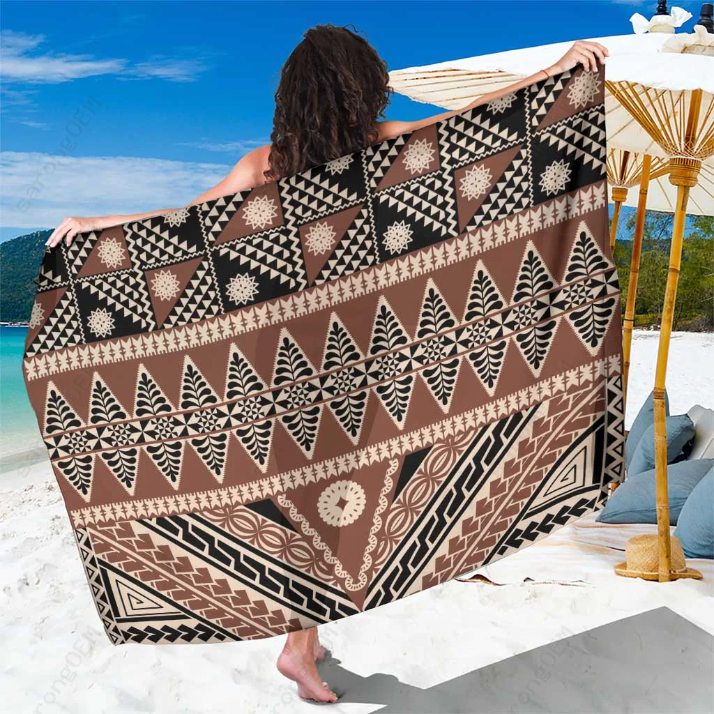 Brown Fiji Tapa Masi Turtle Hibiscus Print Sarong Beach Wrap Polynesian Island Resort Cover Up Wholesale Pareo - main view