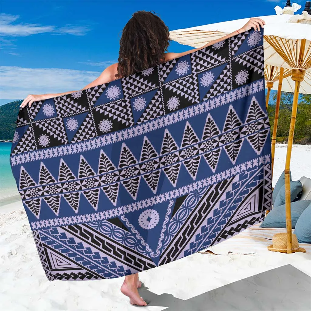 Prussian Blue Vintage Bula Fiji Tapa Masi Motif Sarong Polynesian Beach Wrap Wholesale Pareo - main view