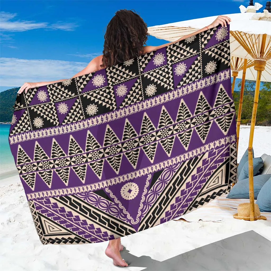 Purple Vintage Bula Fiji Tapa Masi Motif Sarong South Pacific Beach Wrap Pareo Wholesale - main view