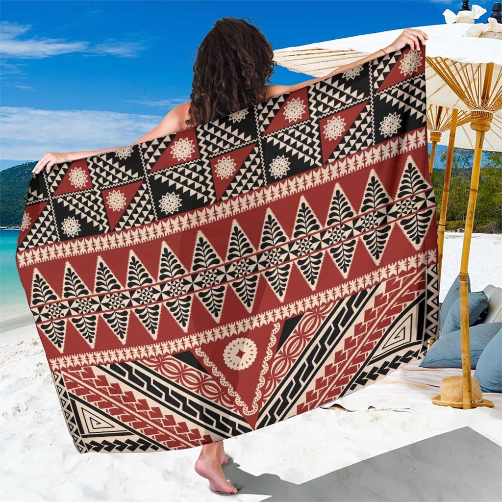 Red Fiji Tapa Masi Tribal Print Sarong South Pacific Tropical Beach Wrap Pareo Wholesale - main view