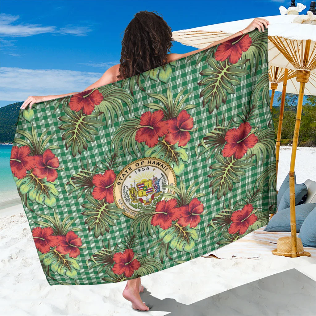 Green Vintage Hibiscus Palaka Print Sarong Hawaii Beach Wrap Cover Up Pareo Wholesale - main view