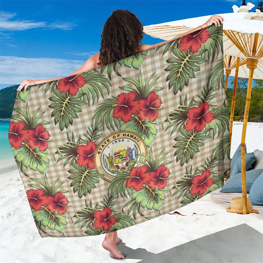 Khaki Vintage Hawaii Hibiscus Palaka Sarong Tropical Beach Wrap Pareo Wholesale - main view