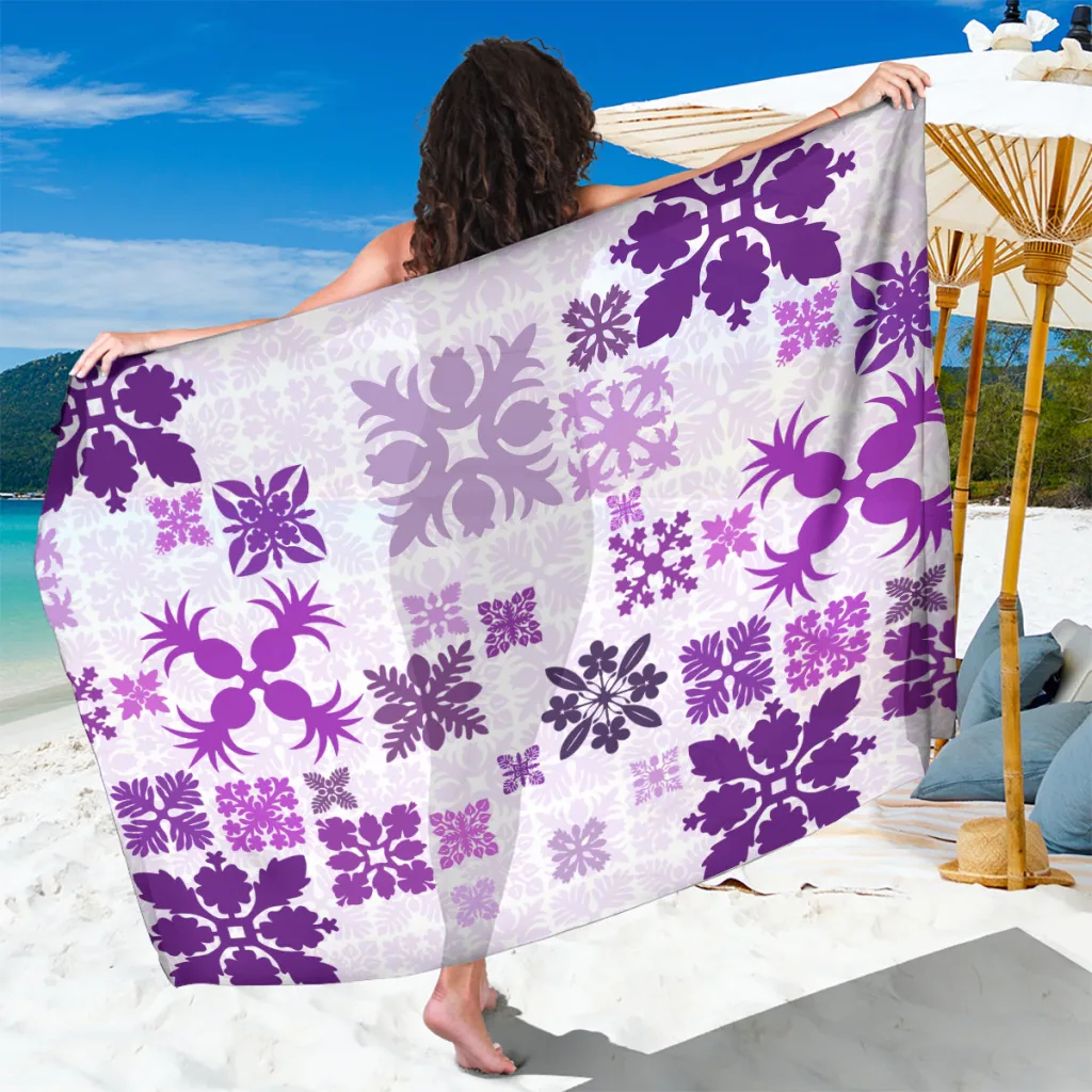 Purple Vintage Hawaii Sarong Hawaiian Quilt Kapa Mismatch Floral Print Beach Wrap Pareo Wholesale - main view