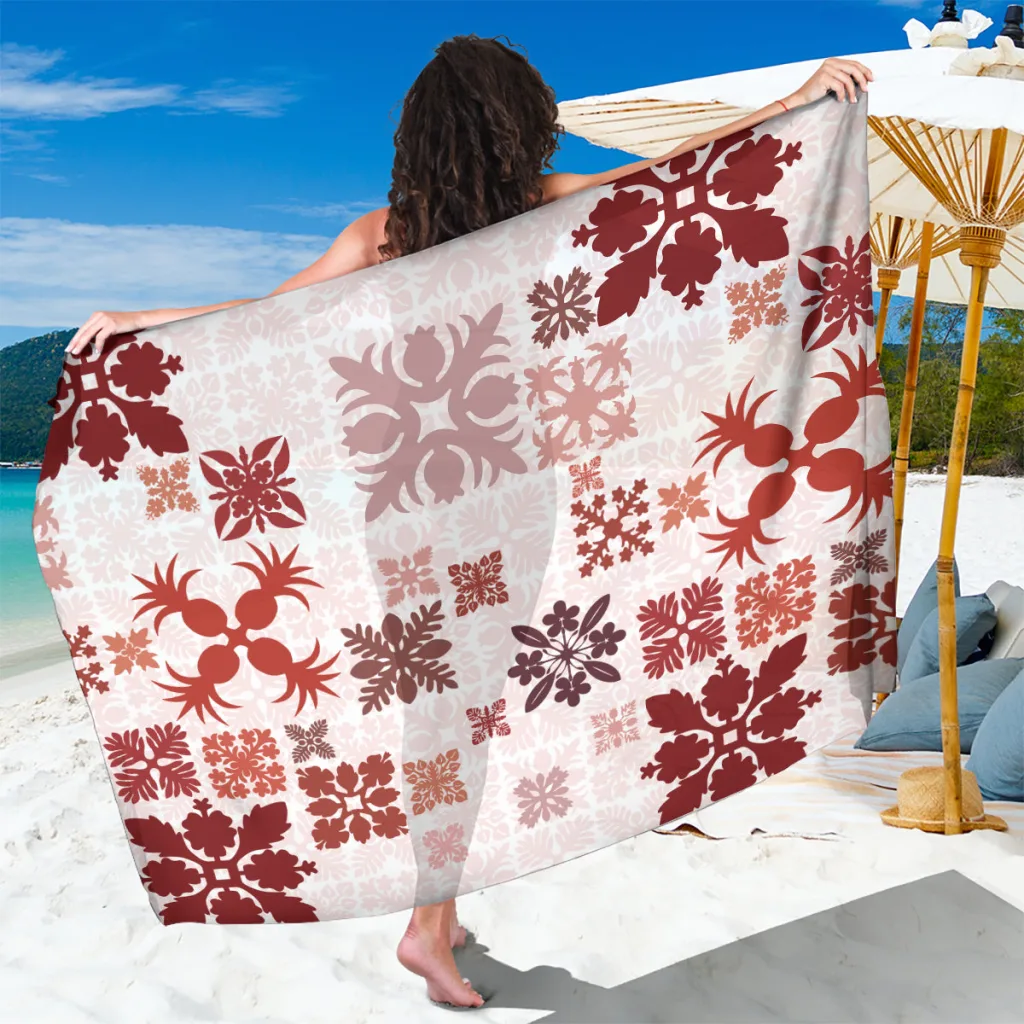 Red Vintage Hawaii Sarong with Quilt Kapa Mismatch Print Tropical Beach Wrap Pareo Wholesale - main view