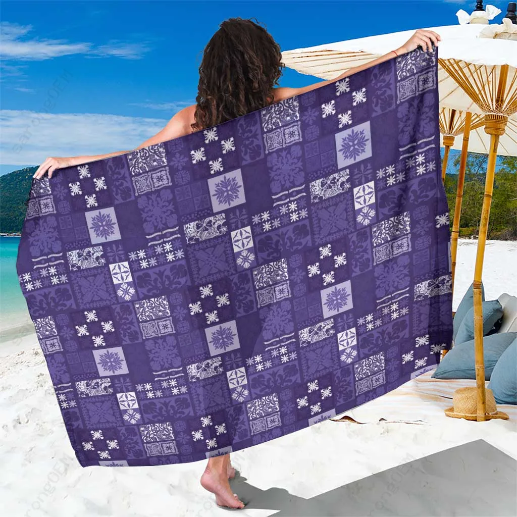 Purple Tribal Patchwork Print Sarong Vintage Hawaiian Quilting Style Beach Wrap Pareo Wholesale - main view