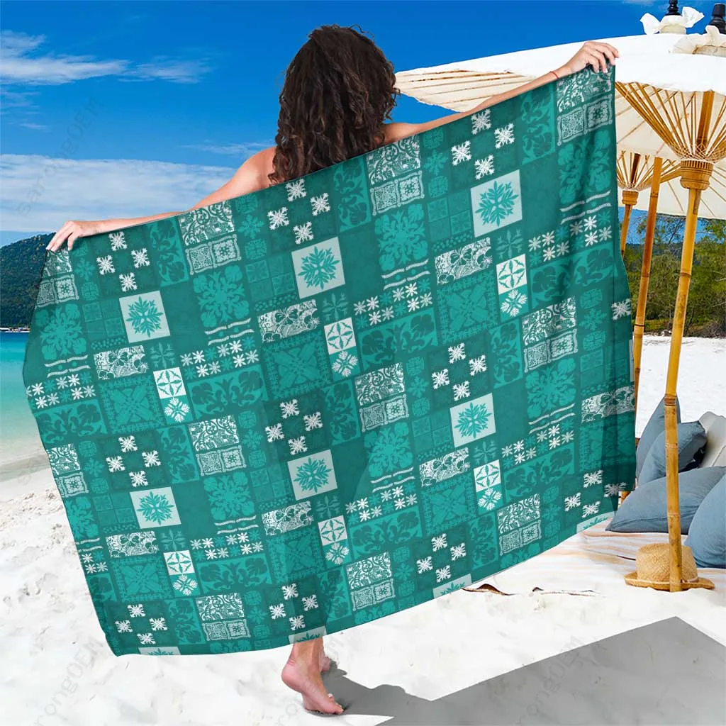 Turquoise Tribal Patchwork Mandala Print Sarong Vintage Hawaiian Style Beach Wrap Pareo for Resort Wholesale - main view
